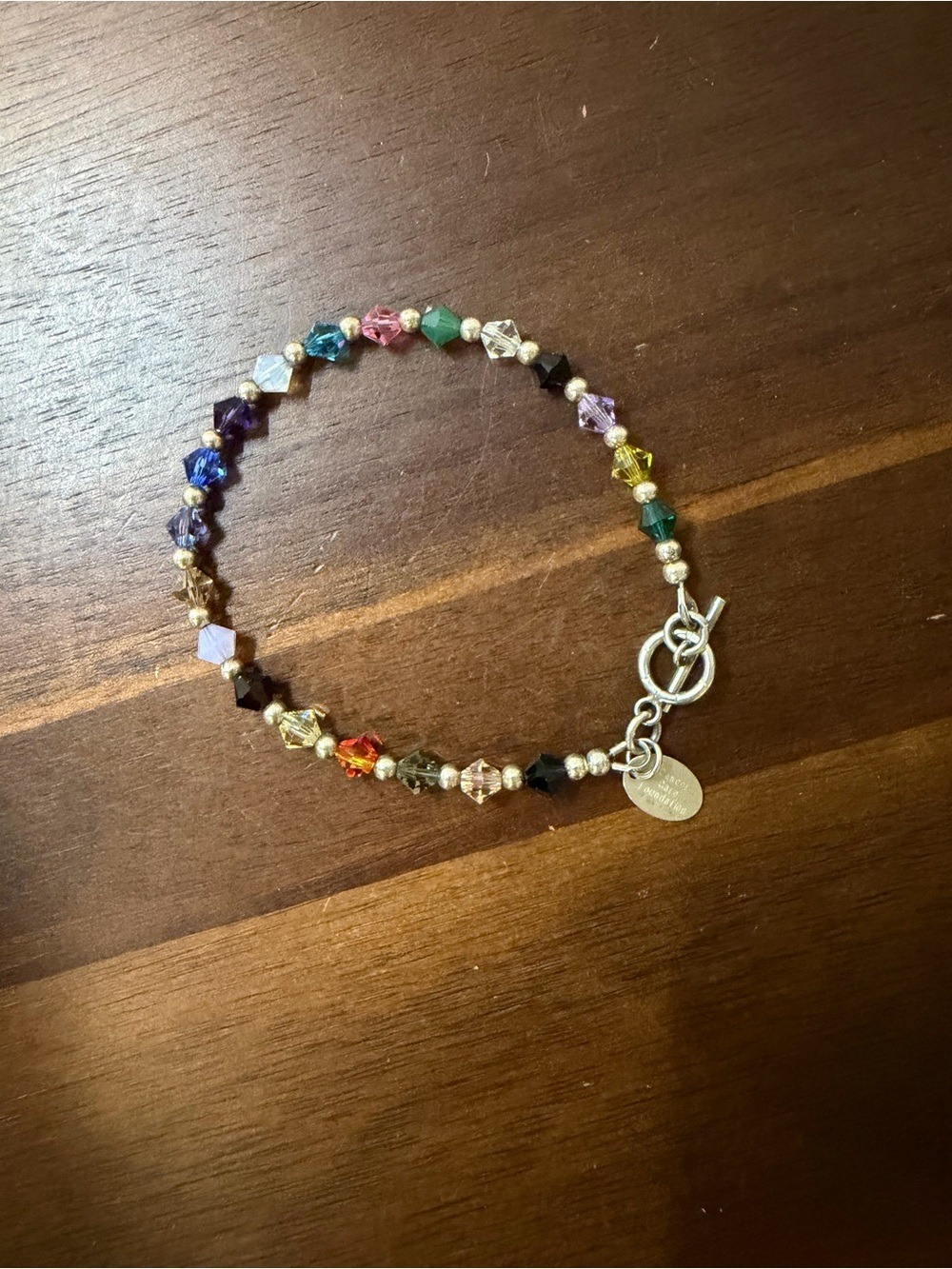 Sterling Silver .925 Multi-Color Swarovski Crystal Rainbow Toggle Bracelet 6.5"